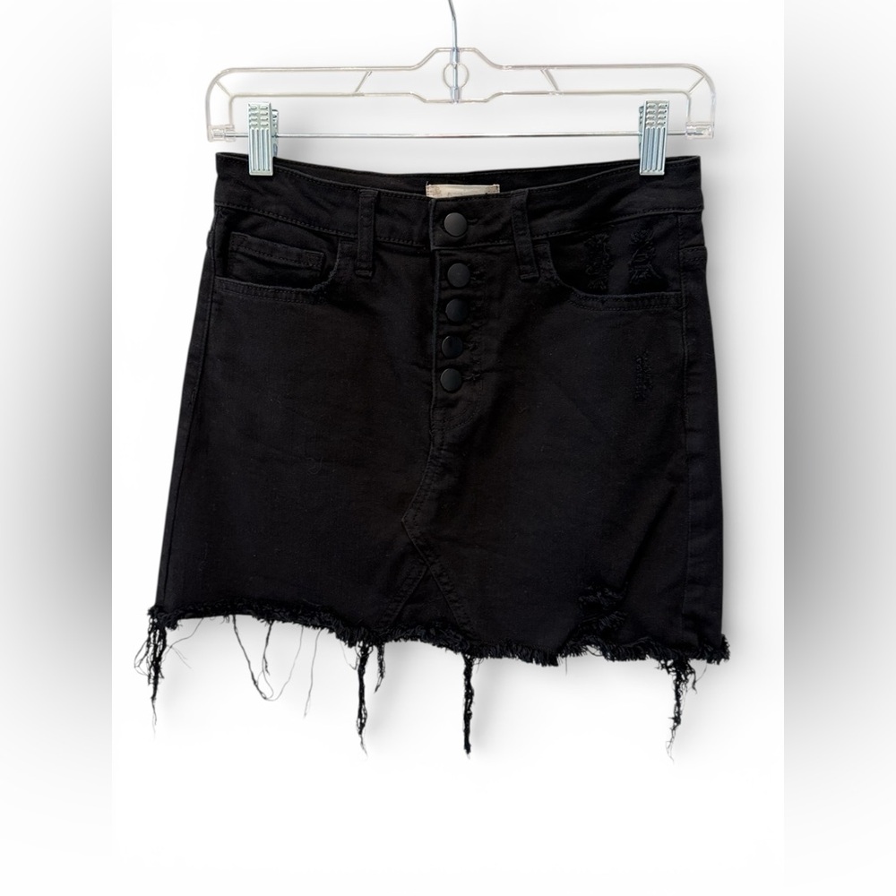 Altar’d State Black Distressed Button Front Denim Mini Skirt - Size S